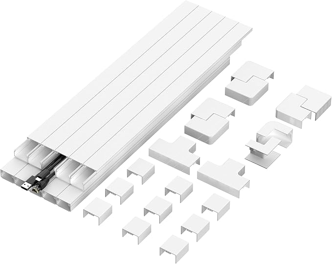 Mount-It! 157in Cord Hider Kit – Paintable Cable Raceway for TV Cables, Wires, and Power Cords, Wire Cover & Cable Concealer, Fire-Retardant Design, Incl. Corners & Connectors, Fits 2-3 Cables – White