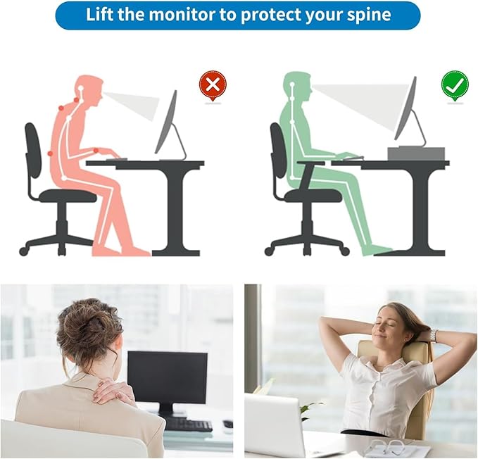 gianotter Computer Monitor Stand Riser, office organizer with Drawer, Office Organizers Storage for Classroom Office Supplies (Blue)