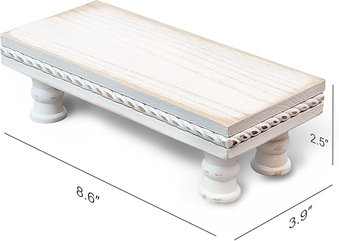 Wood Tray Pedestal Stand, Waterproof Bathroom Counter Organizer, Modern Farmhouse Riser for Soap/Candle/Sponge White Small