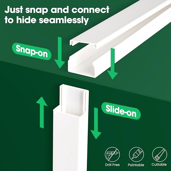 AZEN Cord Hider Kit, 315in Cord Covers for Wires on Wall, Paintable Wire Covers for Cords on Wall, Wire Hiders, Self-Adhesive Cable Hider Cord Organizer, 20X L14.5X W0.96x H0.57in