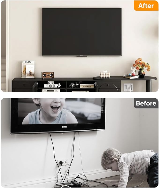 FORGING MOUNT Cord Hider for Wall Mount TV with 6.23 ft Extension Cord, White in Wall Cable Management Kit, Includes 2 Plug Plates and Hole Saw Drill Attachment for Easy Install