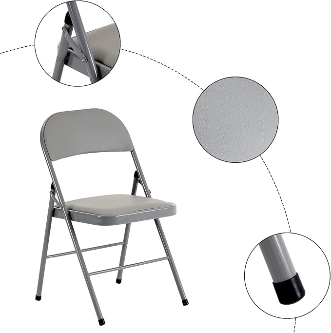 18 Pack Gray Folding Chairs with Padded Cushion and Back for Outside Portable Stackable Commercial Foldable Chairs with Steel Frame for Events Office Wedding Party, 350lbs Capacity