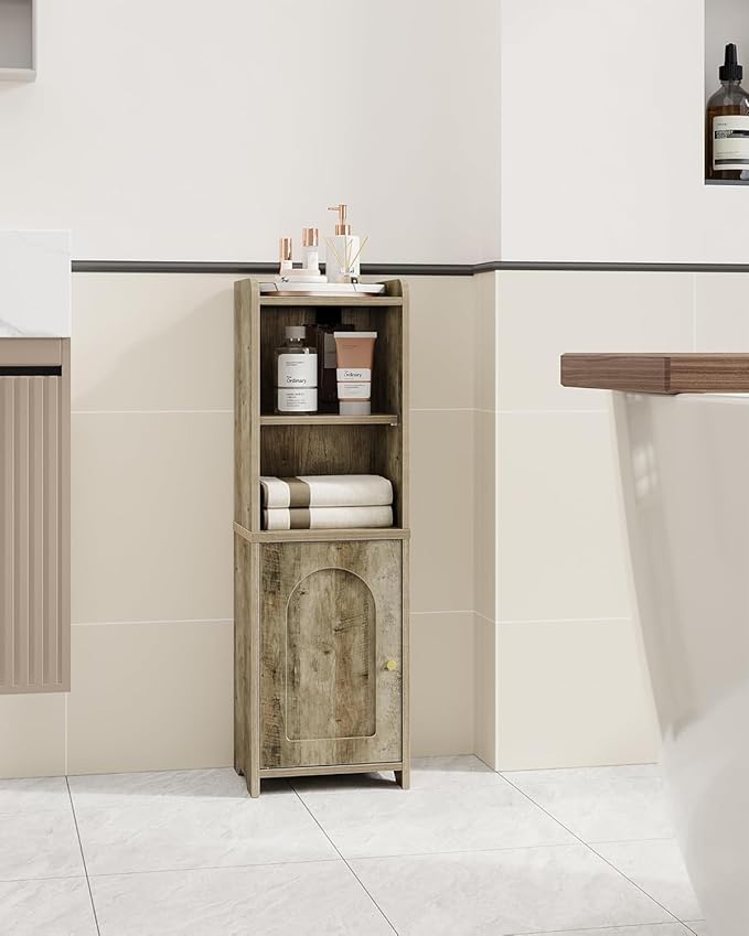 Hzuaneri Bathroom Storage Cabinet, Corner Floor Cabinet with Doors and Adjustable Shelf, Narrow Toilet Paper Cabinets, Bathroom Organizer for Small Spaces, Rustic Greige BC39705X