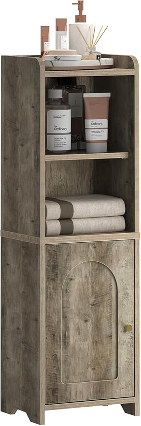 Hzuaneri Bathroom Storage Cabinet, Corner Floor Cabinet with Doors and Adjustable Shelf, Narrow Toilet Paper Cabinets, Bathroom Organizer for Small Spaces, Rustic Greige BC39705X