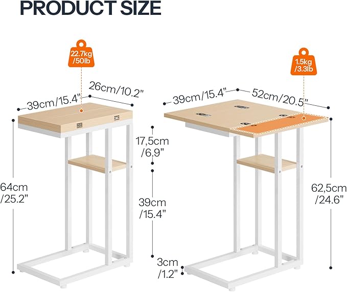 HOOBRO Foldable C Shaped End Table, C Shaped Side Table with Storage Shelf, Small Snack Table, Slide Under Couch Table for Sofa, Living Room Bedroom Small Spaces Easy Assembly, Natural WN29SF01