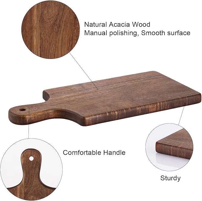 6 Pcs Personalized Acacia Cutting Boards with Handle, Wood Chopping Serving Board Set Bulk, DIY Engraving Gifts for Women Couples Wedding Anniversary Charcuterie Cheese Meat Pizza Bread Vegetables