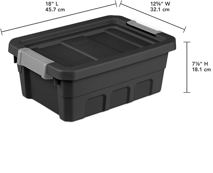 Sterilite 6-Pack Stacker Tote, Stackable Plastic Storage Bins with Lids, 4 Gallon, Black - Small Organizer Bin Containers for Bed, Garage, Office, Kitchen, and Classroom Organization