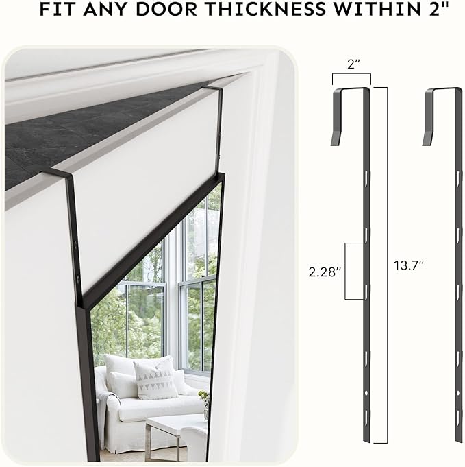Kosmonia 48x14 Inch Full Length Tempered Glass Door Mirror - Over The Door Hanging, No Drill Installation, Suitable for Bedroom & Closet, Sturdy Hanging Design
