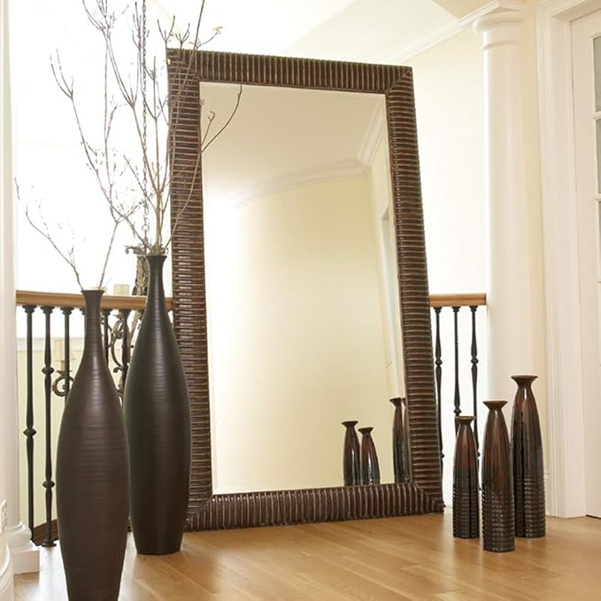 Howard Elliott Collection Alexander Leaning & Standing Full Length Oversized Mirror, Traditional Antique Bronze Wall Mounted Floor Mirror with Wood Frame, for Home, Living Room & Bedroom, 82 x 46 Inch