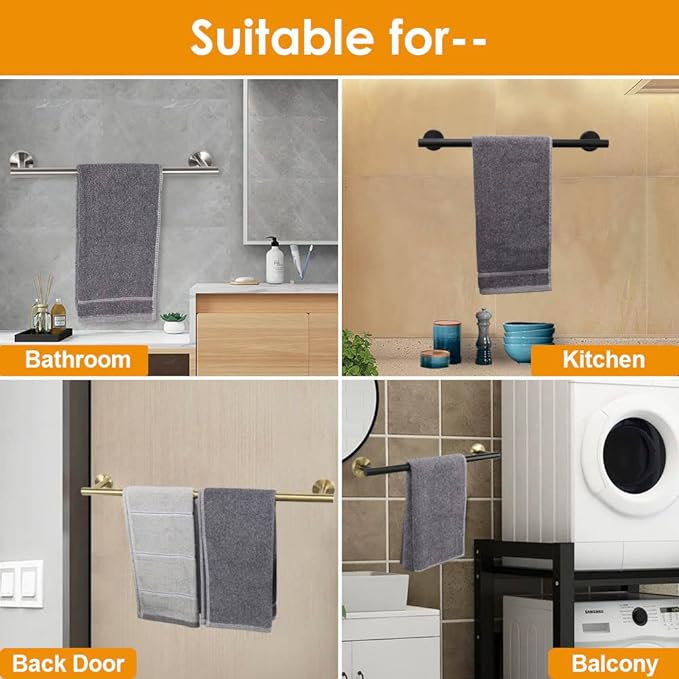 TocTen Bath Towel Bar - Thicken SUS304 Stainless Steel Bathroom Towel Holder, Towel Rod for Bathroom Heavy Duty Wall Mounted Towel Rack Hanger (16IN, Chrome)