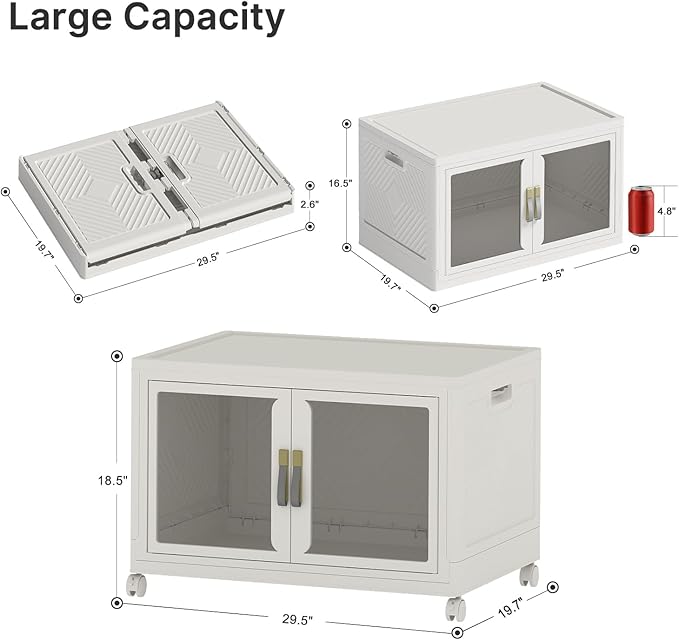 UAMFURI Stackable Storage Bins with Lids, Clear Doors, Large Storage Cabinet Foldable Collapsible Closet Organizers for Bedroom Dorm Office (1, White, 160, Quarts)