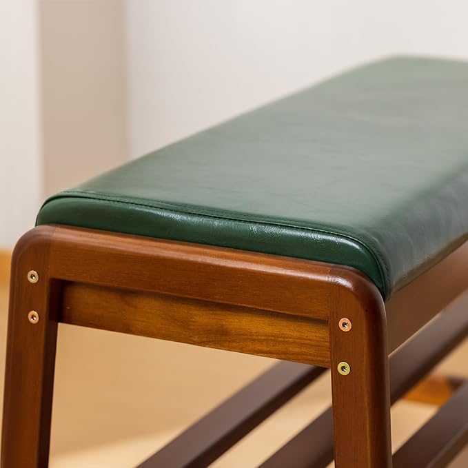 SOBIBO Shoe Bench with Storage - 2-Tier Entryway Bench, Solid Wood Shoe Rack with Cushion & Flip-Open Box, Mid-Century Modern for Hallway, Mudroom, Bedroom (Green, 39.4")