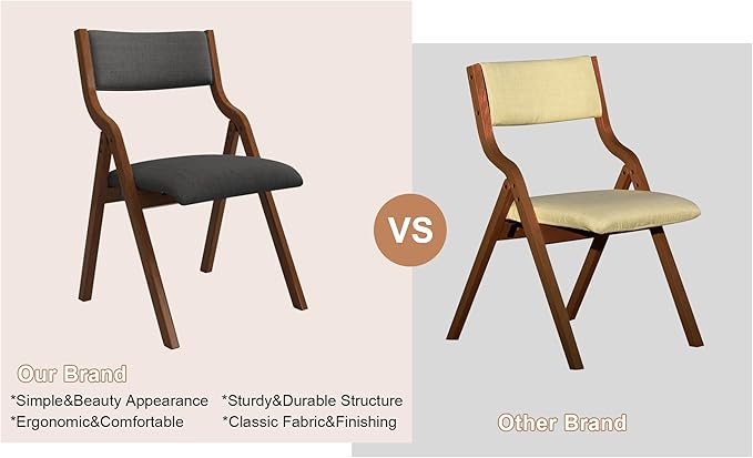 Ball & Cast Upholstered Folding Chairs Set of 2,with Ergonomically Designed Back and Solid Wood Frame,Portable Activity Meeting Chair, for Dining Room,Outdoor Events,No Assembly Required,Grey+Walnut