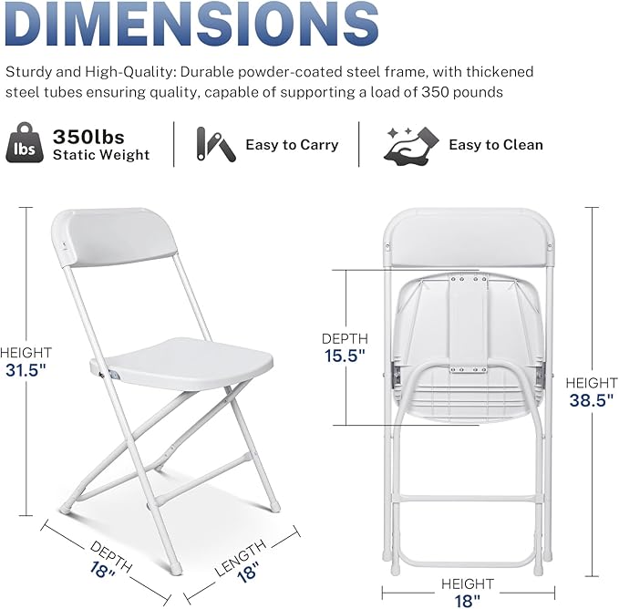6 Pack White Portable Foldable Camping Chairs, Lightweight Outdoor Seat with Non-Slip Feet for Camping, Picnic, Patio & Travel Use