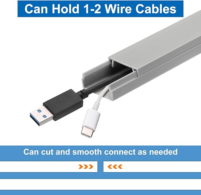 HARFINGTON 5pcs Cord Hider Wall 15inx0.8inx0.4in (LxWxH) PVC Cable Cover Self Adhesive Wire Hider Wall Mounted TV Cable Raceway for Cables Management (75in Total Length),Grey