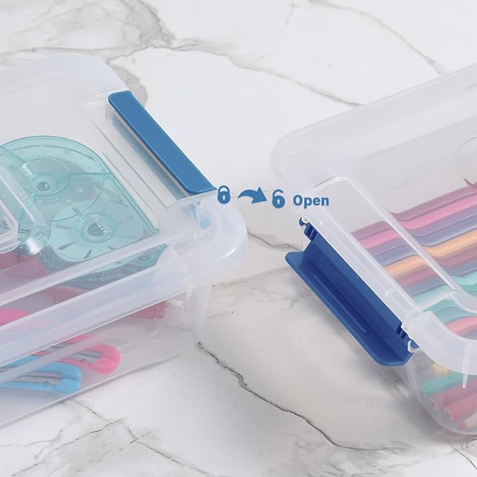 Plastic Storage Containers Clear Craft Storage Bins with Grey Handle,Organizer Box with Durable Lids Stackable Containers for Organizing Craft and Tools (8 Pack-4 Quart Blue)
