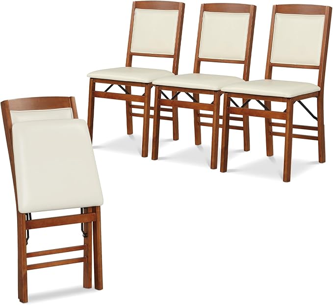 Giantex Folding Dining Chairs Set of 4, Wood Kitchen Chair w/Padded Seat, Solid Wood Frame, Max Load 400 Lbs, No Assembly, Easy to Store Foldable Wooden Dining Chairs for Apartment, Small Space