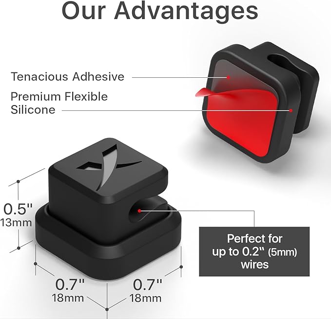 Magnetic Cable Holders X-Protector 6 PCS - Premium Cable Clips - Self-Adhesive Cable Holder for Car - Cord Organizer for Desk - Cable Organizer - Black Wire Organizer - Cord Management for Wires!