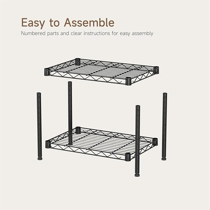 Golpart Small 2 Tier Shelves Storage Wire Shelving Unit Metal Shelf Adjustable Organizers Storage Shelving for Bathroom Laundry Room Kitchen Pantry12”D x 18”W x 12.2”H Black