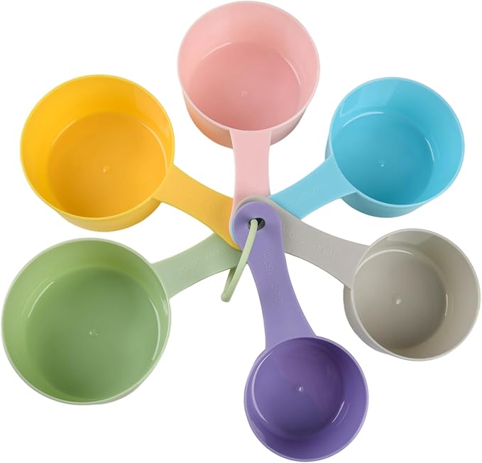 Measuring Cups Set 6, Colorful Plastic Measuring Cup Set, Big Size Metric & US Measure Cups, Cute Dry Measurement Cups for Kitchen & Baking, Cooking Measure Cup with 3/4 & 2 Cup