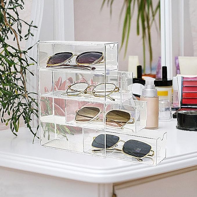 Fordonral Clear Plastic Organizer, Transparent Glasses Holder Storage Drawers, Sunglass Case Glasses Display Stand, Acrylic Organizers for Organizing Eyeglass, Hair Ties, Accessories