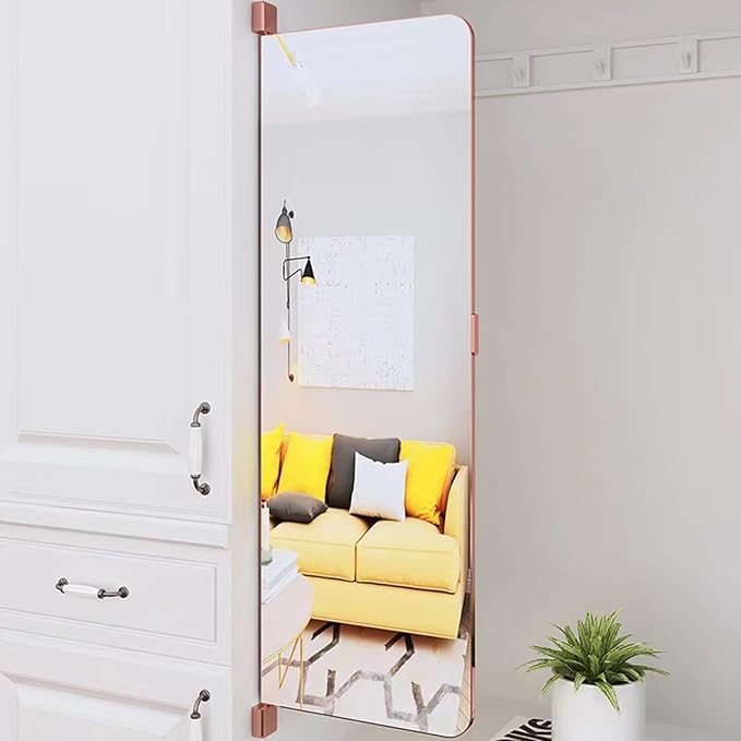 180° Swivel Full Length Mirror, 47" x 15.2" Wall Mounted Full Length, Hideaway Closet Mirror for Cloakroom, Bedroom, Door - Rose Gold