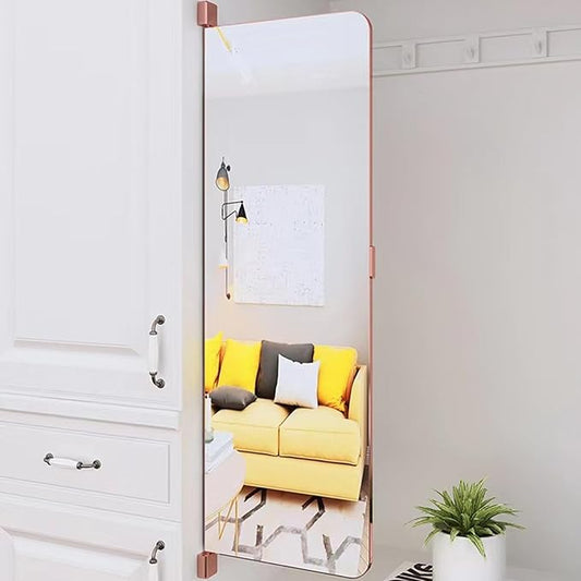 180° Swivel Full Length Mirror, 47" x 15.2" Wall Mounted Full Length, Hideaway Closet Mirror for Cloakroom, Bedroom, Door - Rose Gold