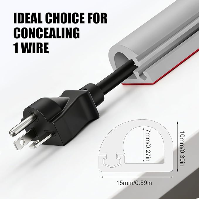 Wall Cord Hider, Flexible Self-Adhesive Wire Cover, Side-Open Cable Raceway for Cords on Wall, Cord Concealer for Mounted TV, Home Theater & Office (Gray, Regular-118inch)