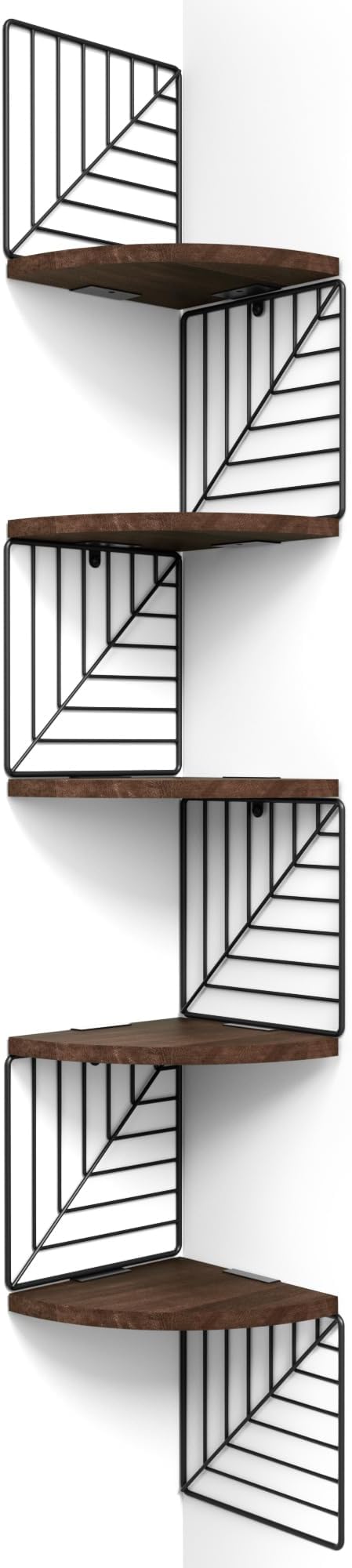 Love-KANKEI Corner Shelf Wall Mount of 5 Tier, Rustic Wood Floating Shelves Wall Shelves for Bedroom Living Room Bathroom Kitchen Office and More Dark Walnut
