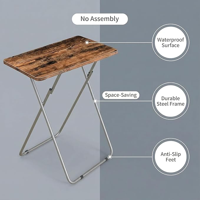 Tv Trays Folding Tv Table, Dinner Table for Eating with Sturdy Metal Frame, Small Foldable Snack Trays Table for Living Room, Couch,Sofa, Bed, No Assembly Required (Yellow Brown 2-Piece Set)