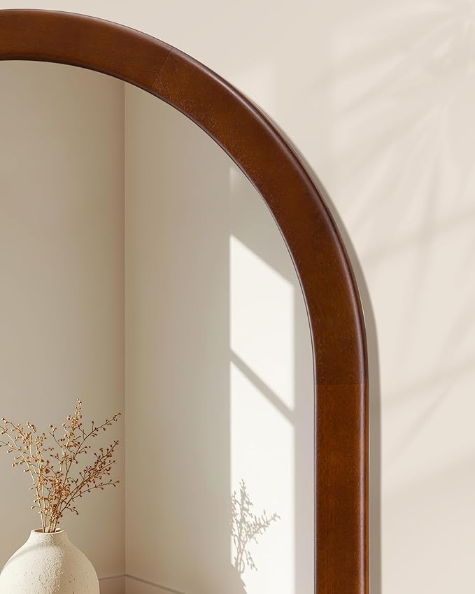 Arched Mirror 30 x 48 Inch,Walnut Brown Wood Rustic Bathroom Tempered Wall Mirror with Wood Frame,Round Corner Arch Farmhouse Wooden Vanity Mirror for Living Room,Entryway or Bedroom