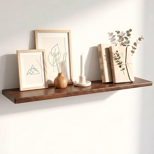 48 Inch Floating Shelves, Solid Wood Wall Shelves, 8 Inch Deep Floating Shelf – for Bathroom, Bedroom, Living Room, Kitchen, Home Decor & Storage, Heavy-Duty Wooden Shelf Wall-Mounted, Set of 1