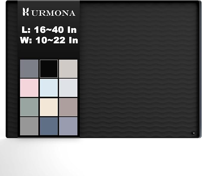 URMONA 16'' x 10'' Waterproof Silicone Under Sink Mat Cabinet and Counter Protector, Shelf Liner for Kitchen and Bathroom, Storage and Organizers, Litter Mat, Pet Cat Puppy Essentials(Black)