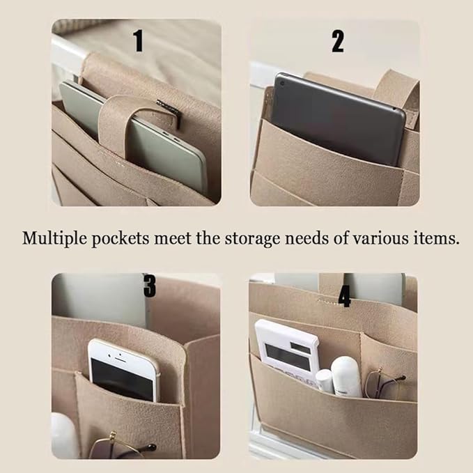 Felt Bedside Caddy, Large Bed Storage Organizer Hanging Bag Holder with Cord Slit,Magazine Book Phone and Remote Caddy for Bed Home Dorm Sofa,Bedside Pouch