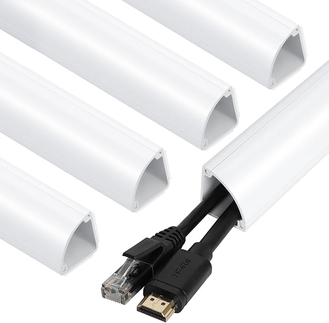 ZhiYo Corner Cable Concealer, Large Corner Cord Hider, Wire Covers for Cords, Paintable Cord Cover, Cable Management Channel Raceway for Wall, Floor Baseboard, Ceiling, White