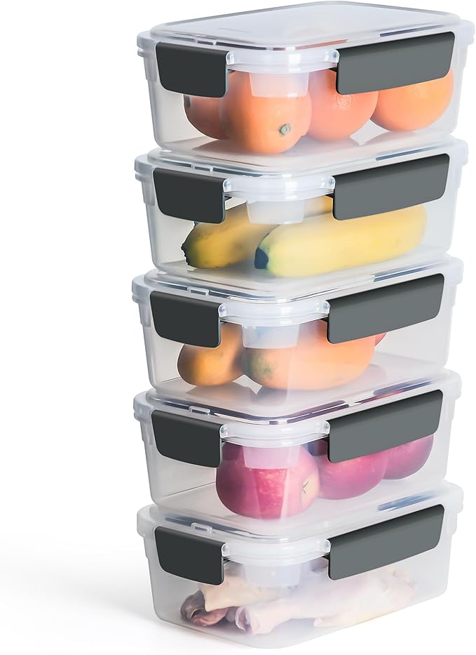 YORY 9 cup Plastic Food Storage Containers with Lids Nestable Freezer Dishwasher Safe Rectangle Meal Prep Container Set,5-Pack