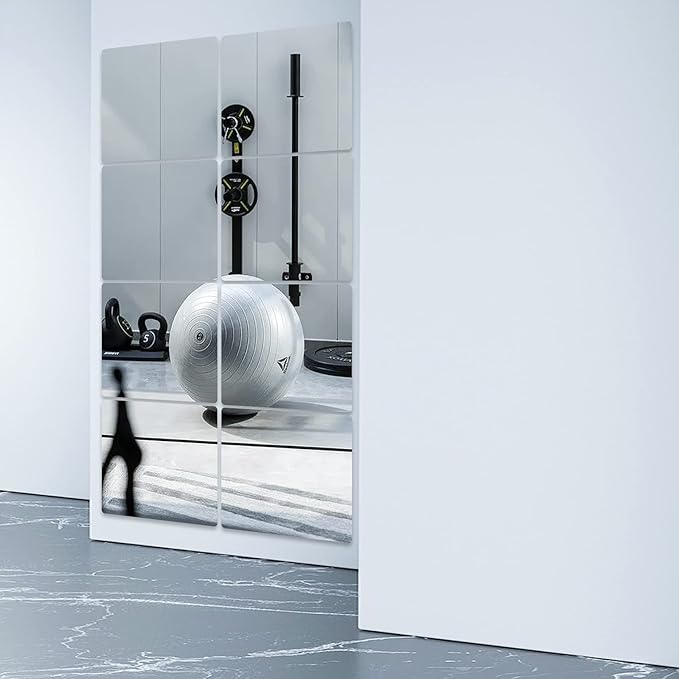 JEOYOO Full Length Wall Mirror Tiles, 14'' x 12'' x0.12, 4PCS, Frameless Full Body Mirror Tiles for Bedroom, Non Glass Mirrors Wall Mounted for Home Gym, Gift Ideas, On The Door, Kids Room