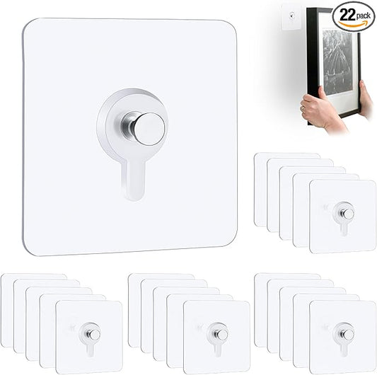 22 Pcs Drill Free Adhesive Wall Hooks, 40 lb Capacity Picture Hanging Hooks, Heavy Duty Picture Hangers Without Nails Strong Hold for Bathroom, Kitchen & Entryway