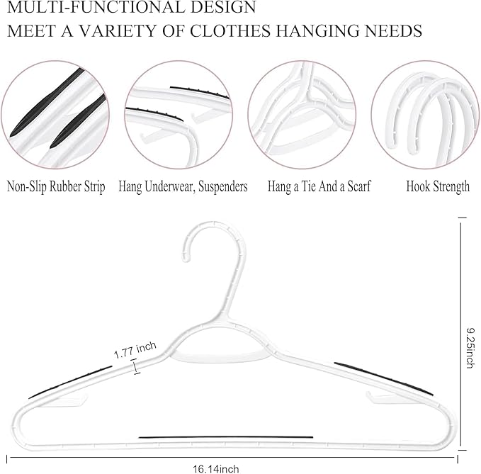 Plastic Hangers 30 Pack - Non Slip Clothes Hangers,Holds up to 18 lbs, Slim Space Saving Hangers for Suit,Dress,t Shirts,Blouse,Coats, Pants (White)
