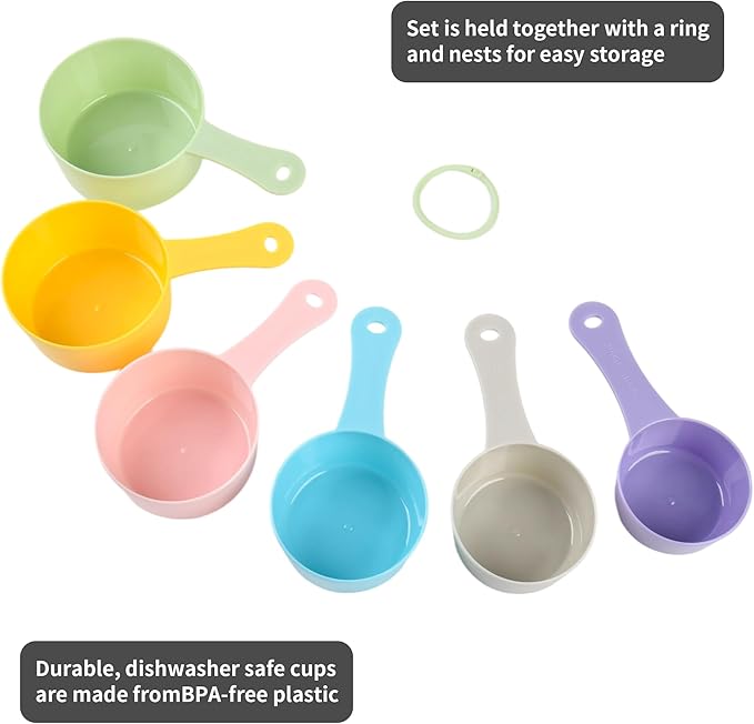 Measuring Cups Set 6, Colorful Plastic Measuring Cup Set, Big Size Metric & US Measure Cups, Cute Dry Measurement Cups for Kitchen & Baking, Cooking Measure Cup with 3/4 & 2 Cup