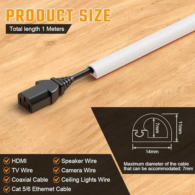 AUAUY 39" Cord Hider for Wall Mount TV, Self Adhesive Silicone Cord Covers, Flexible Hiding Wires on Wall, Cable Cover Raceway Kit for Wires, Home Office, Walls & Floors, White(0.55" W x 0.43" H)