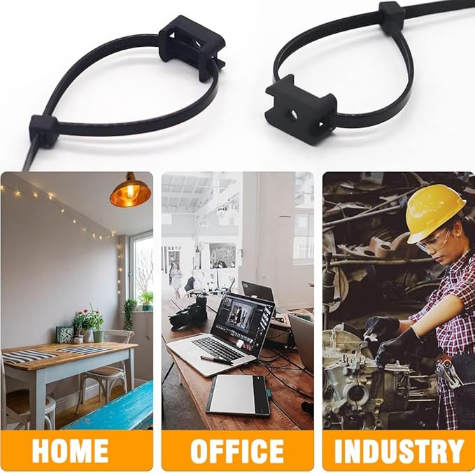 60 Set White Cable Zip Tie Mounts Kit Wire Clips Organizer Holders Clamps with 0.6Inch Saddle Type Mounts Base with 8" Ties and Tapping Screw
