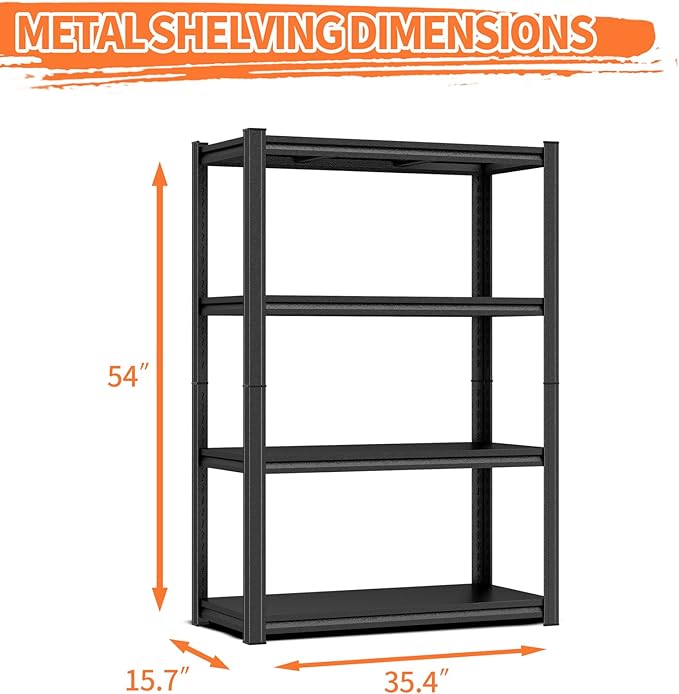 PRESTELION 4-Tier Adjustable Bakers Rack, 1600 lbs Capacity All-Steel Standing Kitchen Shelf, 35.4" L x 15.7" W x 54" H - Microwave Stand with Storage for Kitchen, Living Room, Dining Room