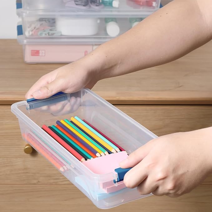 Plastic Storage Containers Clear Craft Storage Bins with Grey Handle,Organizer Box with Durable Lids Stackable Containers for Organizing Craft and Tools (8 Pack-4 Quart Blue)