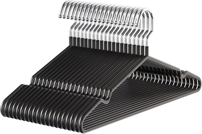 Metal Hangers Non-Slip Suit Coat Hangers Chrome and Black Friction, Metal Clothes Hanger with Rubber Coating, 16 Inches Wide, Set of 20 (Black)