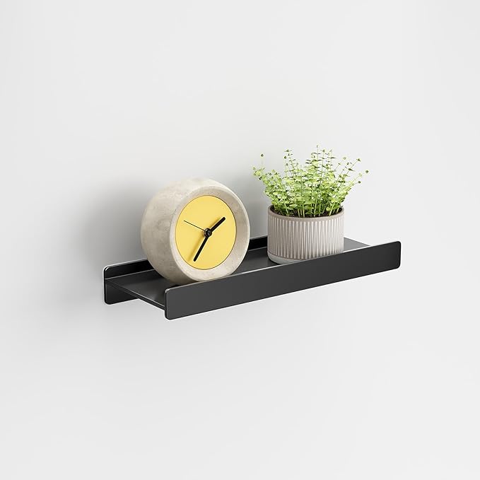 Floating Shelves for Wall, Wall Mounted Shelves with Lip for Storage, Metal Display Shelves for Home Decor, Kitchen/Living Room/Bedroom/Bathroom Shelf, Black 12 inch 1 Pack