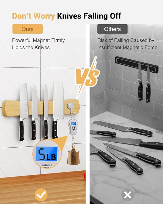 Swaitee Magnetic Knife Holder for Wall, 18 Inch Bamboo Magnetic Knife Strip, Kitchen Storage Organizer, Fridge Side Mount, Housewarming Gifts for New Home