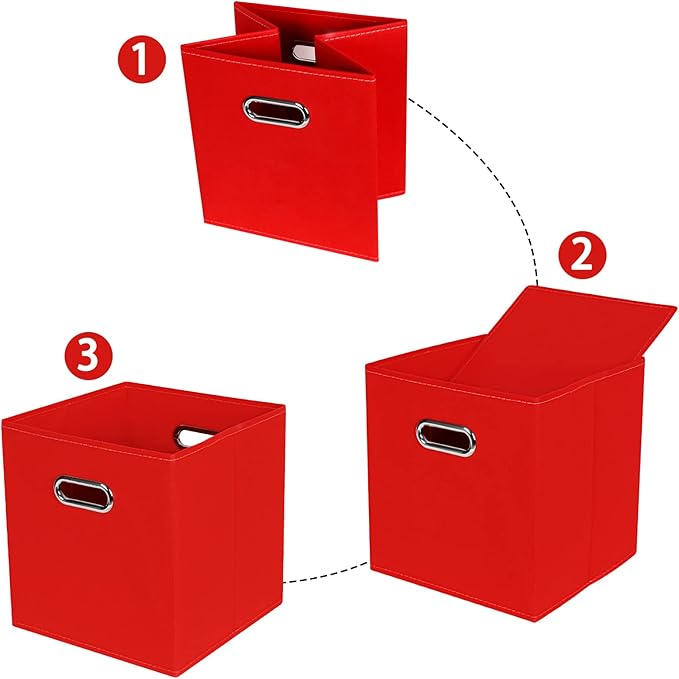 STOREONE Fabric Storage Bins Cubes Baskets Containers-(11X11X11) with Dual Handles for Shelf Closet, Nursery Home ， Bedroom Organizers, Foldable Set of 8 (Red)