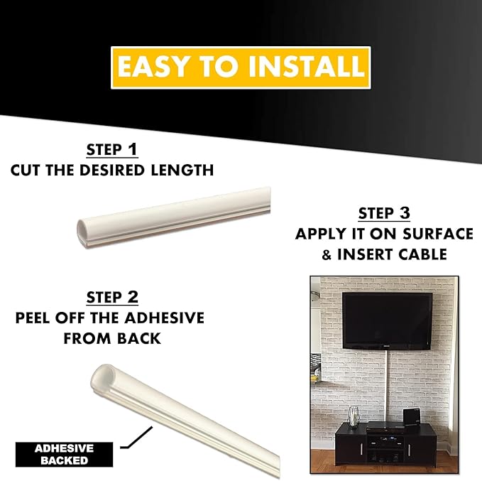 Kable Kontrol Cord Cover Cable Raceway Kit, 107”in Cable Cover Channel, Paintable Self-Adhesive Cable Management Wire Concealer, Cord Hider for Wall Mounted Tv, 0.43” W x 0.50” H –8 Pcs – White