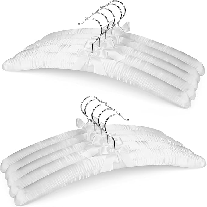 HOUSE DAY 17 Inch Satin Padded Hangers for Women, 10 Pack Heavy Duty Silk Hangers with Swivel Hooks, No Shoulder Bump Thick Foam Hangers for Sweater, Wedding Dress, Coat & Delicate Cashmere - White